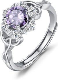 wholesale Sterling Silver Zircon Celtic Birthstone Adjustable Ring for Women-06-June