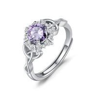 wholesale 925 Sterling Silver Rings Wholesale With Pink Crystal Center Stone Surrounding Diamonds-06-June