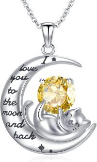 wholesale 925 Sterling Silver White Gold Plated Cat Birthstone Pendant Necklace-11-Nov-Citrine