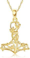 wholesale 14K Gold & 5A CZ Thor Hammer Necklace - Mjolnir Viking Pendant for Women with Adjustable Chain-0-0