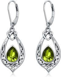 wholesale Sterling Silver 8 6mm Simulated Birthstone Celtic Knot Dangle Earrings-Peridot Green