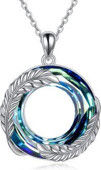 wholesale 925 Sterling Silver Blue Crystal Spiral Pendant Necklace for Women Gifts-Feather