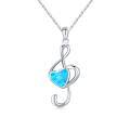 wholesale 925 Sterling Silver Blue Fire Opal Heart Treble Clef Pendant Necklace for Women-0-0