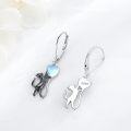 wholesale 925 Sterling Silver Heart-Shaped Moonstone Cat Dangle Earrings-0-2