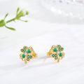 wholesale 925 Sterling Silver Shamrock Stud Earrings with Emeralds and Cubic Zirconia for Women & Girls-0-2