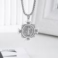 wholesale 925 Sterling Silver St Benedict Cross Medal Necklace Pendant with Chain for Men Women  36 Length-0-2