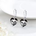 wholesale 925 Sterling Silver Heart-Shaped Black Enamel Skull Drop Earrings for Women - Gothic  Idea-0-1