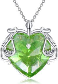 wholesale 925 Sterling Silver Birthstone Zodiac Necklace 12 Constellation Heart Pendant-Libra - Birthstone Peridot Green