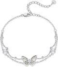 wholesale 925 Sterling Silver Butterfly & Heart Opal Layer Charms Bracelet for Women Girls -0-0