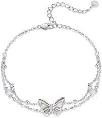 wholesale 925 Sterling Silver Butterfly & Heart Opal Layer Charms Bracelet for Women Girls -C-Butterfly