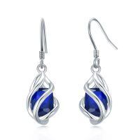 wholesale 925 Sterling Silver Twisted Design Yellow Gemstone Drop Earrings-09-Sep-Sapphire