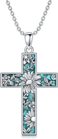 wholesale 925 Sterling Silver Turquoise Daisy Cross Necklace with Birthstone Pendant-April
