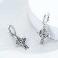 wholesale 925 Sterling Silver Celtic Cross Drop Earring Set with Black Stone and White CZs - Irish Style Jewellery Gift for Her Him-0-3