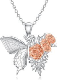 wholesale 925 Sterling Silver Rose Gold Plated Flower Butterfly Pendant Necklace for Women-Rose Flower