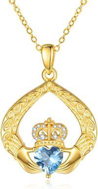 wholesale 925 Sterling Silver Claddagh Birthstone Pendant Necklaces for Women-12 Dec - Topaz