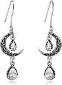 wholesale Sterling Silver Moon Earrings w Emerald Amethyst Ruby Sapphire Pink Peridot Aquamarine Citrine Black Rainbow Topaz Celtic Dangle Drops-White