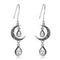 wholesale 925 Sterling Silver Crescent Moon Drop Earrings with Garnet and Red Crystal Accents-0-43