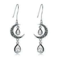 wholesale 925 Sterling Silver Crescent Moon Drop Earrings with Garnet and Red Crystal Accents-White