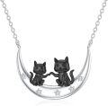 wholesale 925 Sterling Silver Black Cats & Stars Crescent Moon Pendant Necklace for Women-0-0