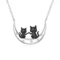 wholesale 925 Sterling Silver Black Cats & Stars Crescent Moon Pendant Necklaces Wholesale for Women-0-0