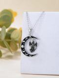 wholesale 925 Sterling Silver Crescent Moon with Black Bat and Skulls Necklace-0-3