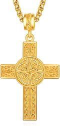 wholesale Gold 925 Sterling Silver Celtic Cross Pendant on Rolo Chain - Irish Knot Protection Jewelry for Men (22+2) -0-0