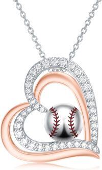 wholesale 925 Sterling Silver Baseball Sports Lover's Heart Pendant Necklace for Women-Baseball