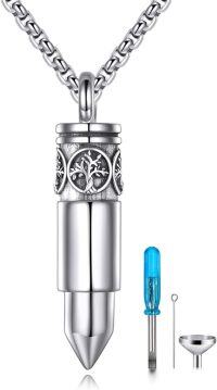 wholesale 925 Sterling Silver Bullet Cremation Keepsake Necklace with Tree of Life Design and Funnel Set - Memorial-Tree of Life