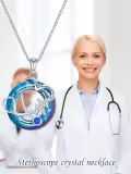 TOUPOP Sterling Silver & Stone Stethoscope Caduceus Angel Pendant Necklace-0-5