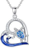 wholesale 925 Sterling Silver Blue Opal Sea Wave Turtle Pendant Necklaces for Women Ocean Lucky Charm s FGI1I2-0-0