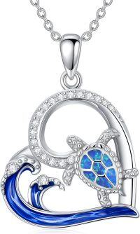 wholesale 925 Sterling Silver Blue Opal Sea Wave Turtle Pendant Necklaces for Women Ocean Lucky Charm s FGI1I2-sea turtle necklace