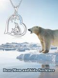 wholesale 925 Sterling Silver Heart-Shaped Polar Bear and Cub Pendant Necklace - Mommy & Me s for Women-0-4