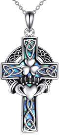 wholesale 925 Sterling Silver & Abalone Celtic Cross Claddagh Necklace - Hypoallergenic, Elegant Gift for Women-0-0