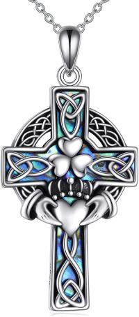 wholesale 925 Sterling Silver & Abalone Celtic Cross Claddagh Necklace - Hypoallergenic, Elegant Gift for Women-B. Claddagh
