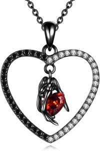 wholesale 925 Sterling Silver Heart Angel Wing Red Stone Gothic Pendant Necklace for Women-Skull Hand