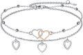 wholesale 925 Sterling Silver Double Heart Charm Anklet with 3 Open Hearts and Rose Gold Accent - Adjustable Size for Women & Girls-0-0
