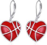 wholesale 925 Sterling Silver Red Enamel Basketball Heart Dangle Earrings Sports Gifts for Her-Heart Basketball