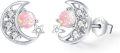 wholesale 925 Sterling Silver Pink Opal Moon & Stars Stud Earrings Celestial s for Women Girls-0-0