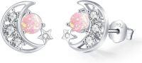 wholesale 925 Sterling Silver Pink Opal Moon & Stars Stud Earrings Celestial s for Women Girls-02-Moon(Pink Opal)