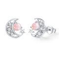 wholesale 925 Sterling Silver Pink Opal Moon & Stars Stud Earrings Celestial s for Women Girls-0-0