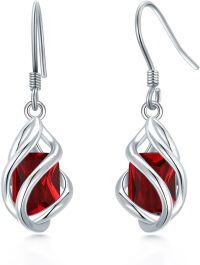 wholesale 925 Sterling Silver May Birthstone Dangle Drop Earrings Mother s Day Valentine s Birthday Anniversary Gifts for Women Girls-07-July-Ruby