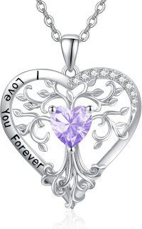 wholesale 925 Sterling Silver Birthstone Tree of Life Heart Pendant Necklace for Women-06 Jun - Alexandrite