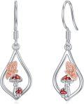 wholesale 925 Sterling Silver Mushroom & Butterfly Teardrop Dangle Earrings-0-0