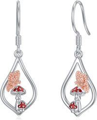 wholesale 925 Sterling Silver Mushroom & Butterfly Teardrop Dangle Earrings-Mushroom