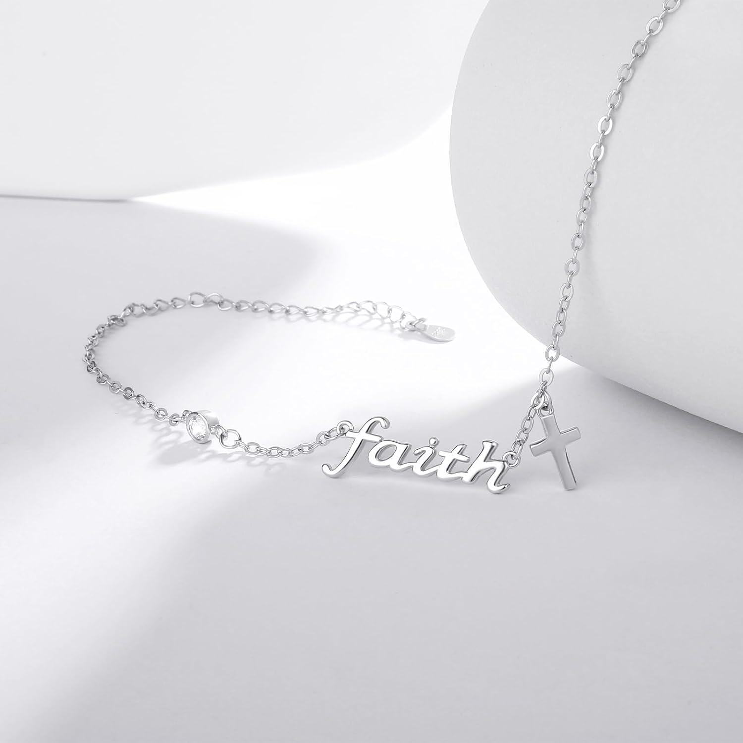 wholesale 925 Sterling Silver Faith Cross Charm Bracelet - Religious Jewelry for Women-0-2