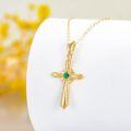 wholesale 14K Gold GME Simulated Emerald Cross Pendant Necklace, Adjustable Chain, Hypoallergenic, Gift Box-0-2