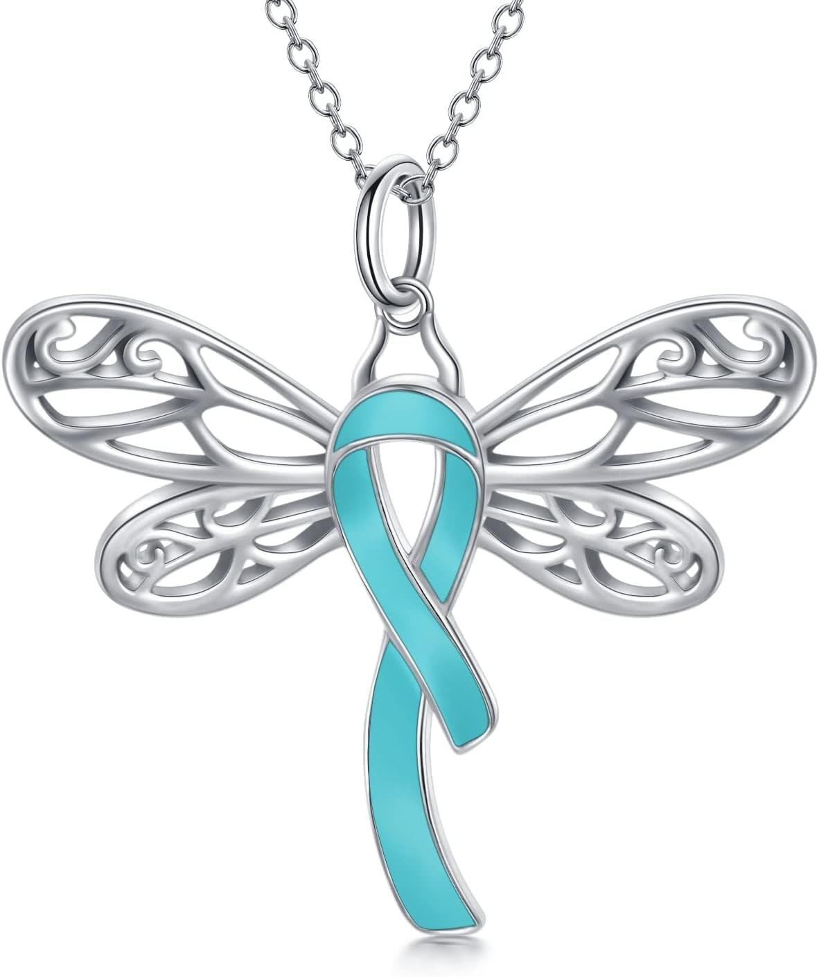  Silver Stone Cancer Survivor Necklace Women s Awareness Gift -02-Dragonfly-teal-Ovarian Cancer-02-Dragonfly-teal-Ovarian Cancer