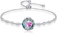 wholesale 925 Sterling Silver Austrian Crystal Tree of Life Birthstone Bracelet for Women-10-Oct-Pink Tourmaline