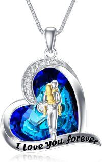 wholesale 925 Sterling Silver & Crystal Heart Necklace for Daughter, Father-Daughter Gift, 18-2 Inch Chain-Dad and 1 Daughter Necklace-A