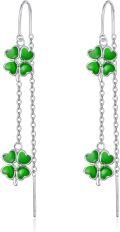 wholesale 925 Sterling Silver Green Enamel Four-Leaf Clover Drop Dangle Earrings for Women St Patrick's Day -0-0